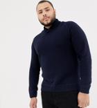 Jack & Jones Originals Plus Size Knitted Roll Neck Sweater - Navy