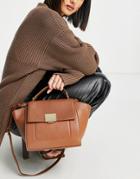 Paul Costelloe Leather Top Handle Tote Bag With Strap In Tan-brown