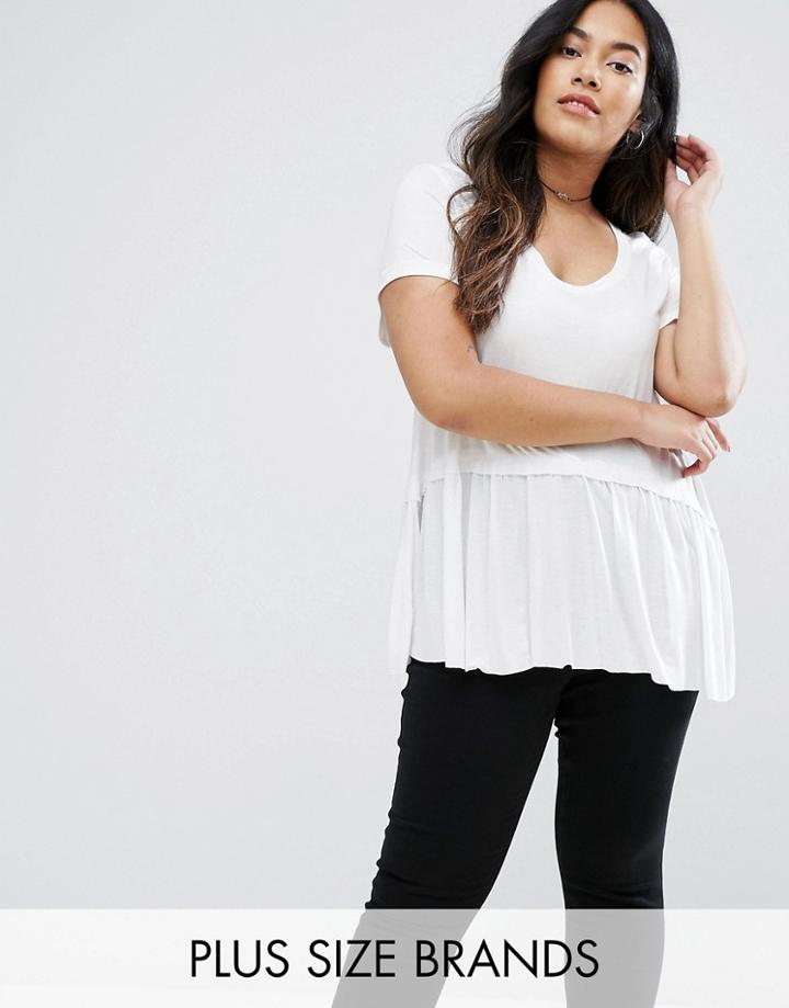Brave Soul Plus T-shirt With Frill Hem - Gray