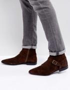 Asos Chelsea Boots In Brown Suede With Zip And Strap Detail - Brown