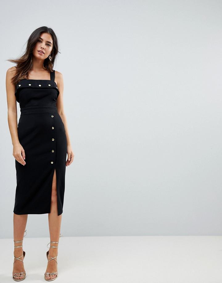 Asos Midi Dress With Button Details - Black