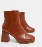 Asos Design Wide Fit Rhona Platform Boots In Tan-brown