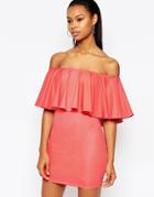 City Goddess Off Shoulder Frill Mini Dress - Orange