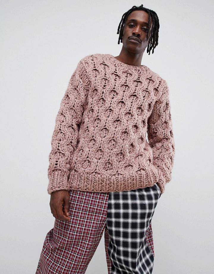 Asos Design Hand Knitted Heavyweight Sweater In Faded Pink - Pink