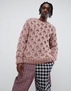 Asos Design Hand Knitted Heavyweight Sweater In Faded Pink - Pink