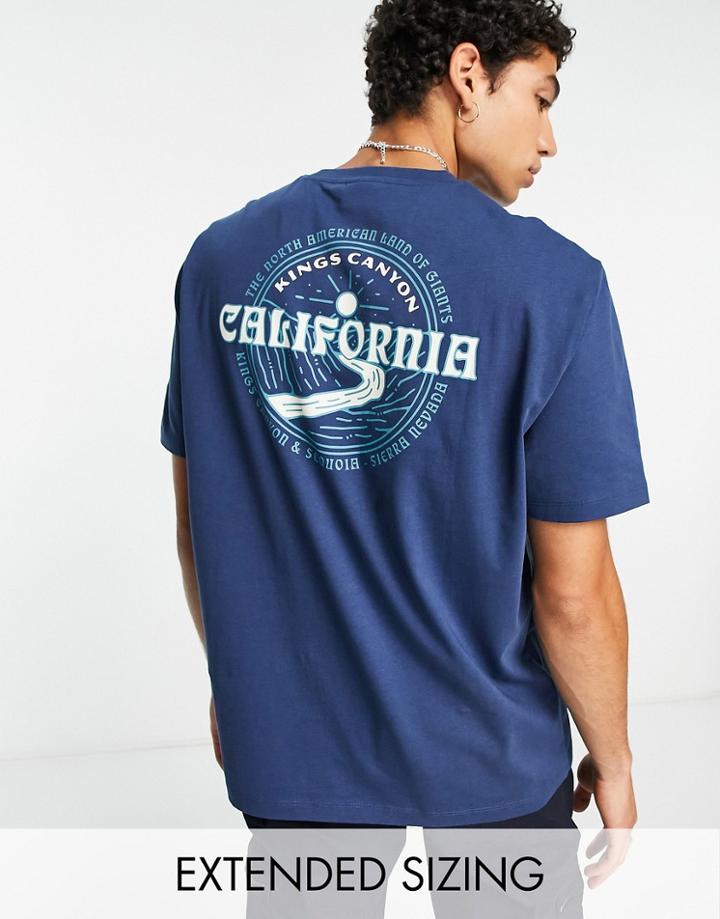 Asos Design Relaxed T-shirt In Navy With California Back Print-blue