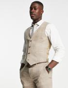 Gianni Feraud Slim Fit Vest In Beige Check-neutral