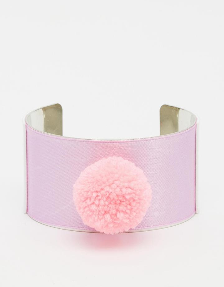 Suzywan Pompom Satin Cuff Bracelet - Lavendener