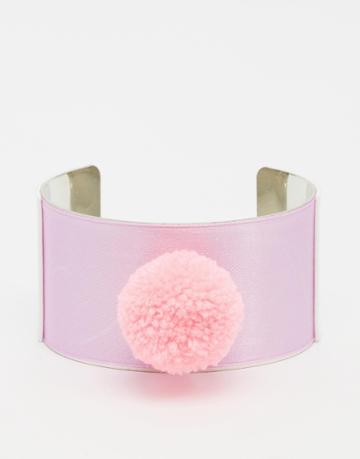 Suzywan Pompom Satin Cuff Bracelet - Lavendener