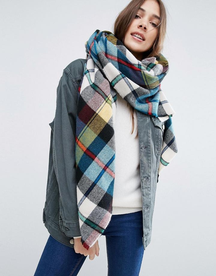 Asos Oversized Square Scarf In Multi Check - Multi