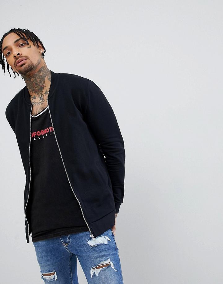 Asos Jersey Bomber Jacket With Mesh Back - Black