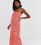 Asos Design Maternity Bandeau Tie Front Maxi In Floral Print-multi