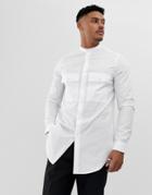 Asos Design Super Longline Shirt With Grandad Collar-white