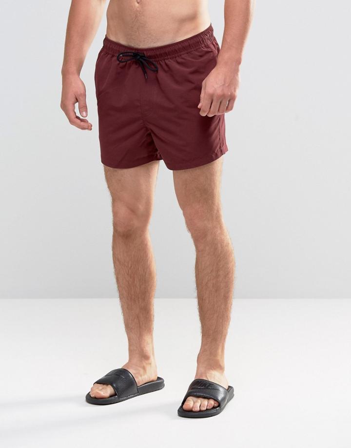 Asos Swim Shorts In Plum Short Length - Red