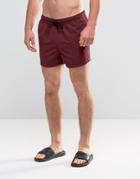 Asos Swim Shorts In Plum Short Length - Red