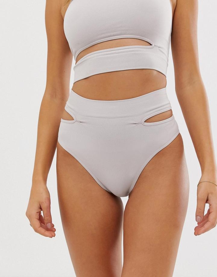 Asos Design Allonia Seamfree Cut Out High Leg Pant-stone