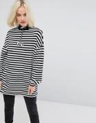 Lazy Oaf Oversized Zip Neck Sweatshirt With Lazy Embroidery In Stripe - Multi