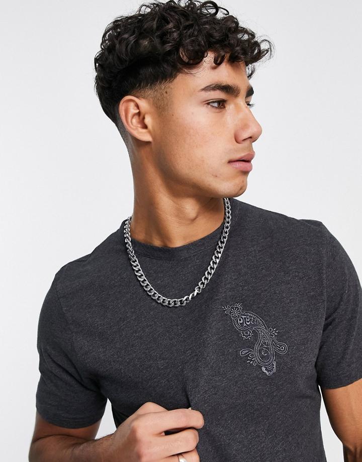 Pretty Green Tonal Wonderwall Embroidered T-shirt In Black