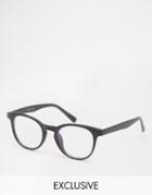Reclaimed Vintage Glanz Round Clear Lens Glasses - Black