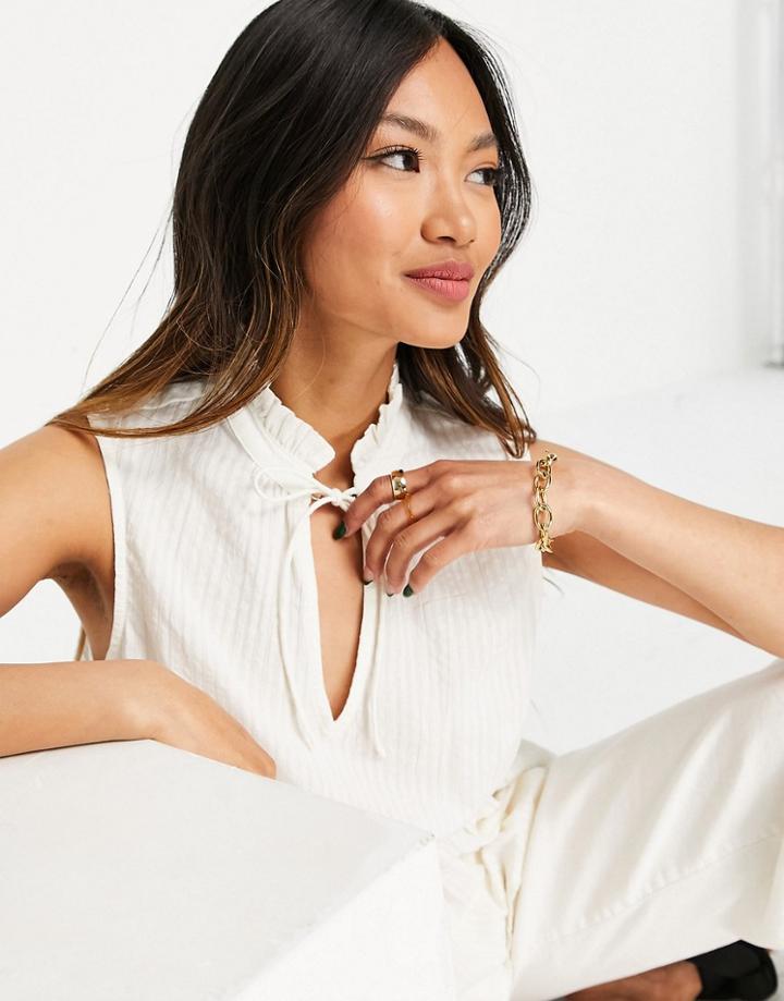 Y.a.s Organic Cotton Sleeveless Blouse With Pephem In Cream-white