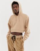 Asos Design Cropped Oversized Hoodie With Rib Insert In Beige - Beige
