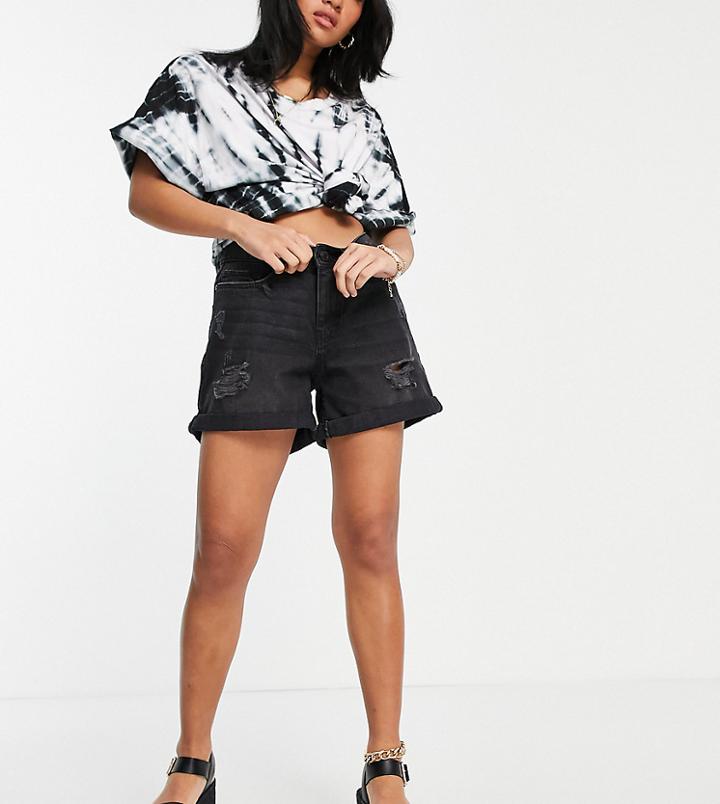 Noisy May Petite Mom Denim Shorts In Black