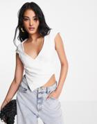 Asos Design Asymmetric Cap Sleeve Top With Button Detail In White