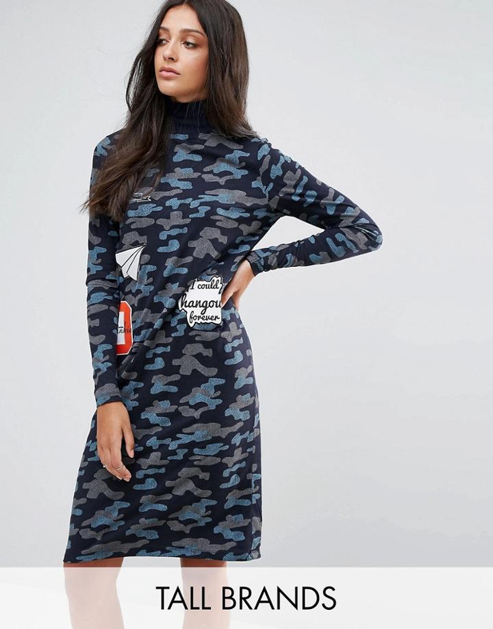 Noisy May Tall Camo Printed Badge Dress - Navy