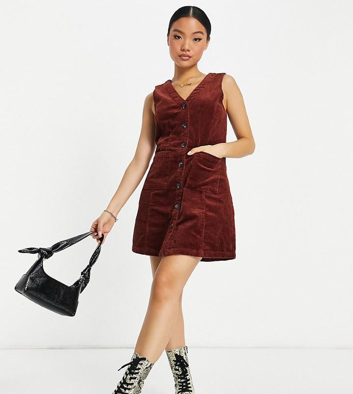 Only Exclusive Petite Cord Pinafore Dress In Rust-multi