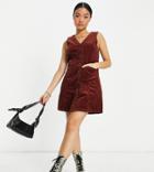 Only Exclusive Petite Cord Pinafore Dress In Rust-multi