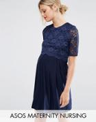 Asos Maternity Nursing Lace Double Layer Skater Dress - Navy