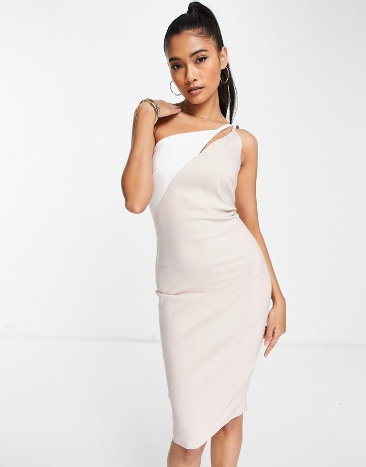 Vesper Contrast Midi Dress In Stone & White