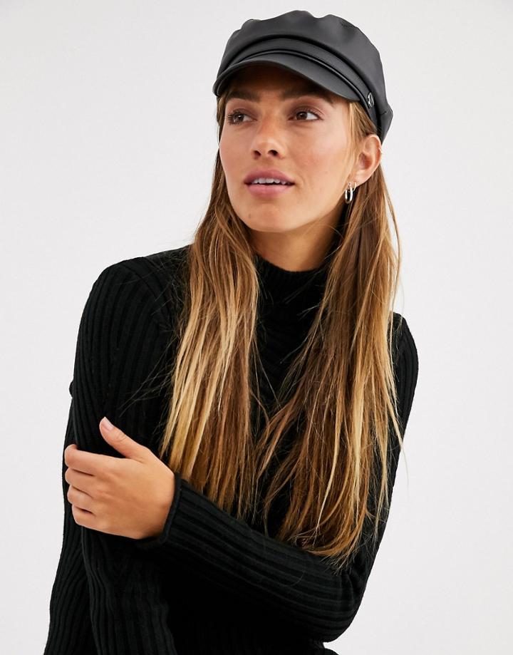 Stradivarius Pu Bakerboy Hat In Black