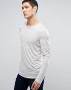 Selected Homme Longline Stripe Long Sleeve Tee - Gray