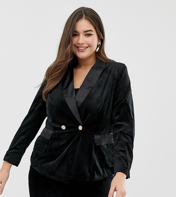 Lovedrobe Velvet Suit Blazer - Black