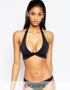 Asos Fuller Bust Exclusive Mix & Match Soft Twist Plunge Halter Bikini Top Dd-f - Black