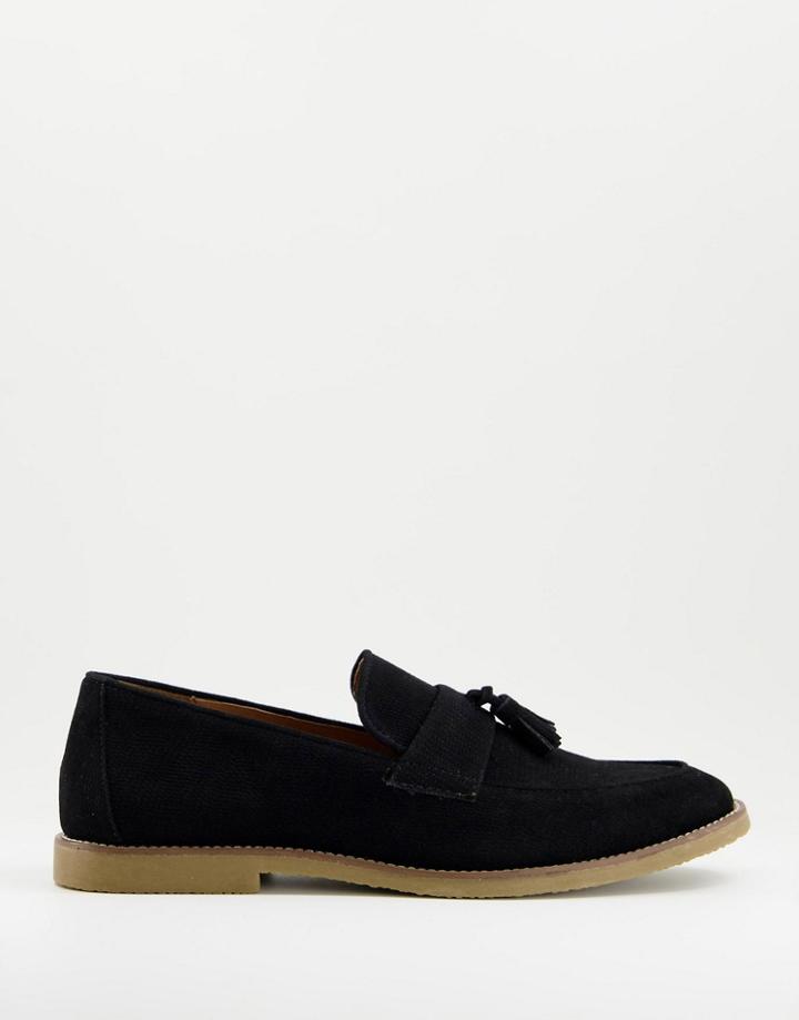 Topman Black Faux Suede Tassel Loafers
