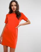 Asos Mini T-shirt Dress With Button Detail - Orange
