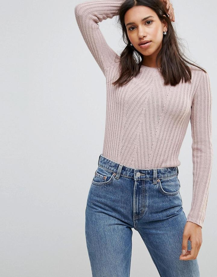 Brave Soul Rosa Ribbed Crew Neck Sweater - Pink