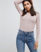 Brave Soul Rosa Ribbed Crew Neck Sweater - Pink
