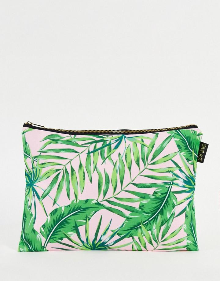 Smug Large Makeup Bag In Palm Print-pink
