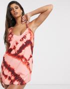 Asos Design Jersey Knot Shoulder Towelling Rust Tie Dye Beach Dress-multi