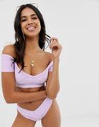 Asos Design Wrap Bardot Bandage Bikini Top In Lilac - Purple