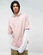 Mennace Dropped Shoulder Layered Hoodie In Off White And Pink - Multi