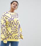 Puma Exclusive To Asos Plus Sweatshirt With All Over Logo In Yellow - Green