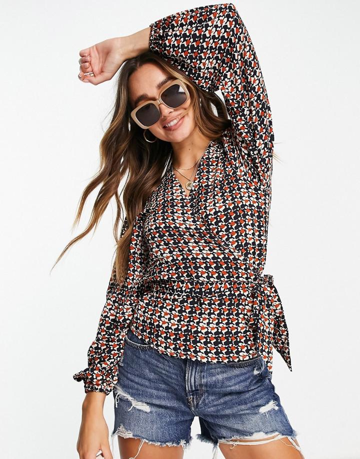 Vila Wrap Top In Retro Print - Part Of A Set-multi