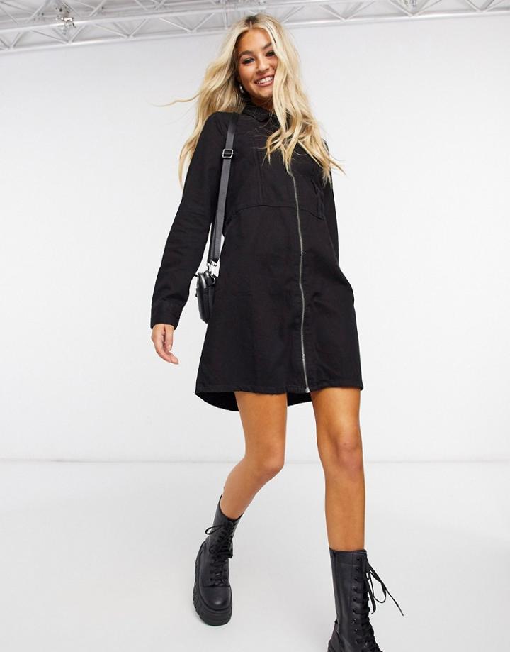 Noisy May Oversized Denim Shirt Dress In Black