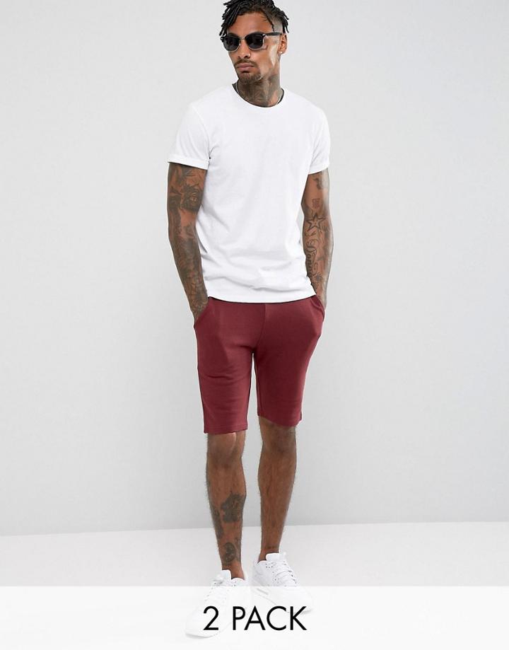 Asos Roll Sleeve T-shirt/super Skinny Short 2 Pack White/burgundy Save - Multi