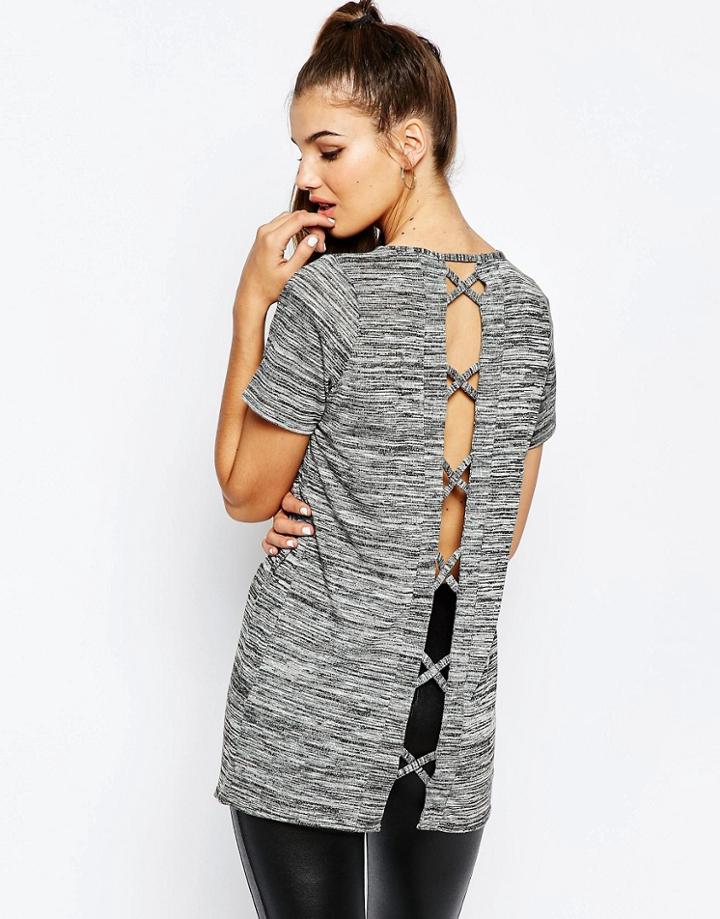 Daisy Street Marl Tunic Top With Open Back - Gray Marl