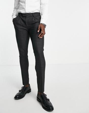 Noak Super Skinny Suit Pants In Gray Crosshatch With Four-way Stretch